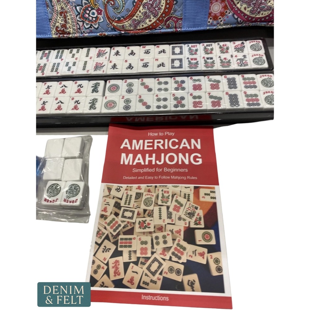American Mahjong Set 166 Tiles 4 Acrylic Racks Blue Paisley Quilted Travel Bag - Picture 4 of 8